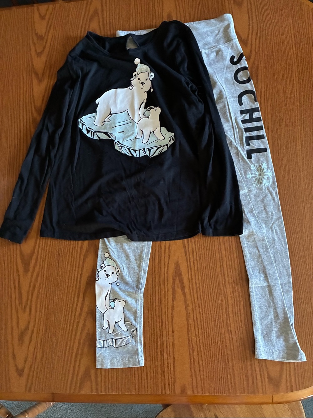 Justice Black & Gray Polar Bear Pajama Matching Set